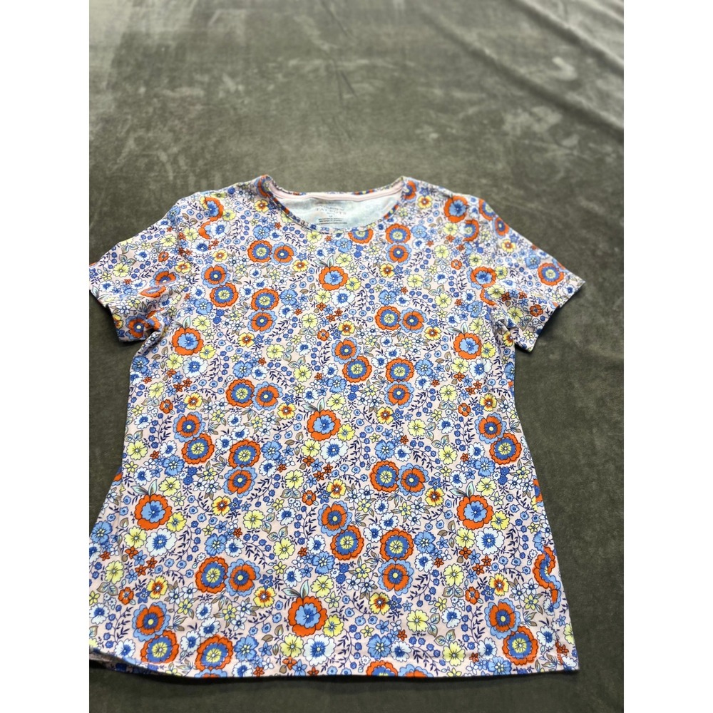 Talbots Tee Womens Petite LP Pink Floral Short‎ Sleeve Cotton Spandex Crew Neck
